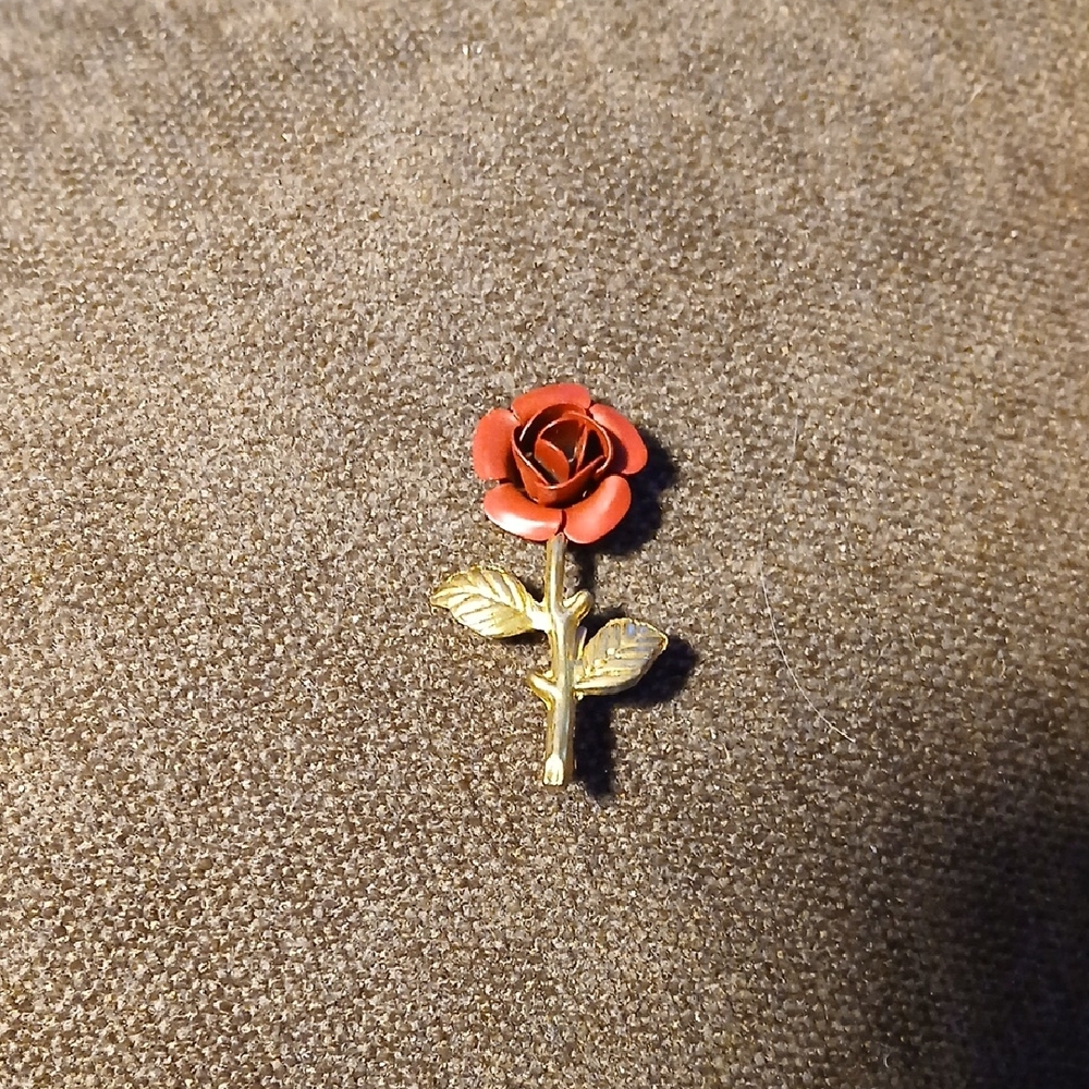 Elegant Rose Gold and Red Brooch